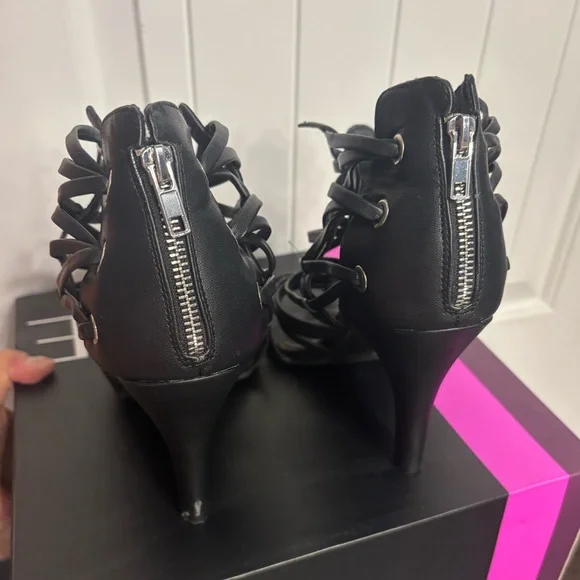 Women’s Lane Bryant Elegant Black Strap Cage Heels, 10 wide - Picture 2 of 7